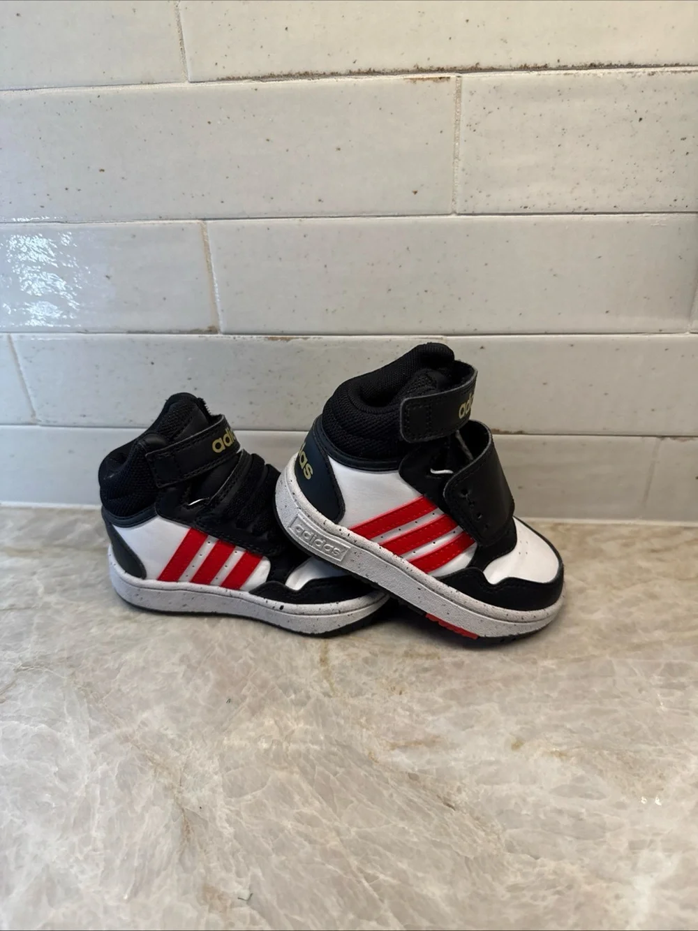 adidas Hoops 3.0 Mid Basketball Shoe Black White Unisex Toddler Size 6K